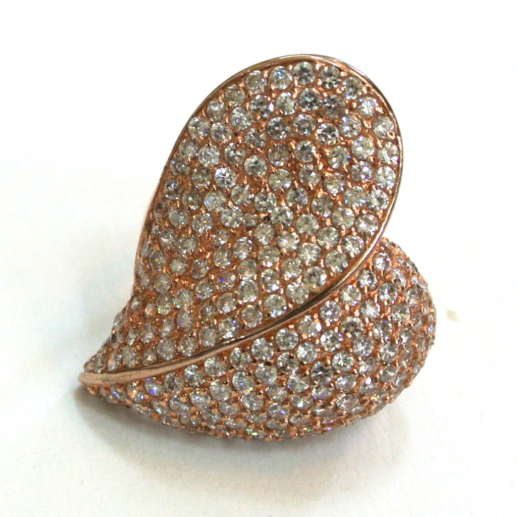 Sterling Silver Vermeil Heart-shaped Rhinestone Ring