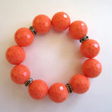 Large Orange Plastic Bead and Rhinestone Stretch Bracelet - D & L  Vintage 