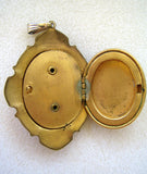 Brass Locket Pendant/Necklace with Enameled Floral Plaque - D & L  Vintage 