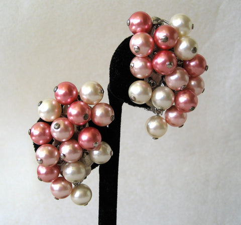 Sweeping Pink Plastic Bead Earrings - D & L  Vintage 
