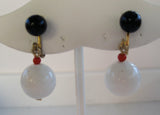 Hong Kong Red White and Blue Ball Earrings - D & L  Vintage 