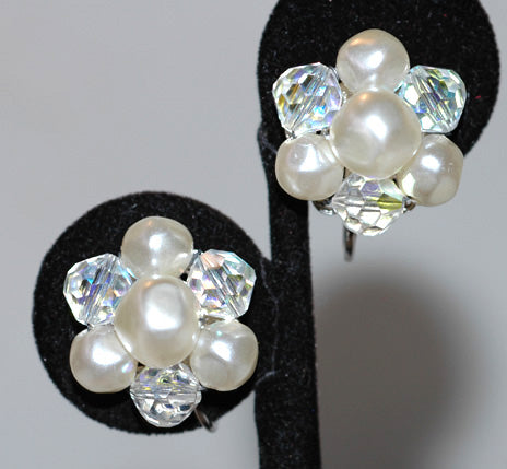 Faux Pearl and Crystal Earrings - D & L  Vintage 