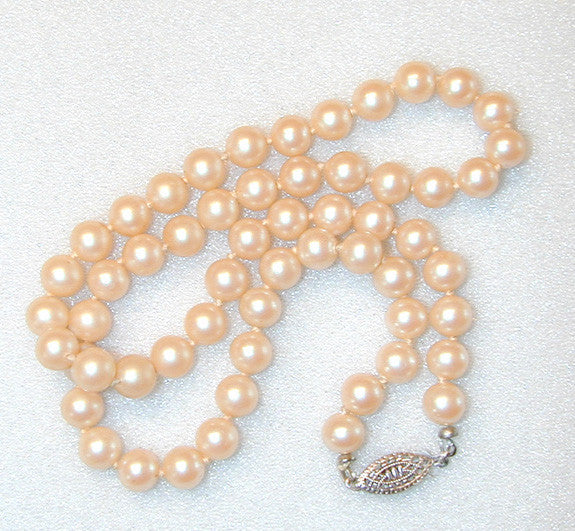 Faux Glass Pearl Necklace/Choker with Silver-tone Filigree Clasp - D & L  Vintage 