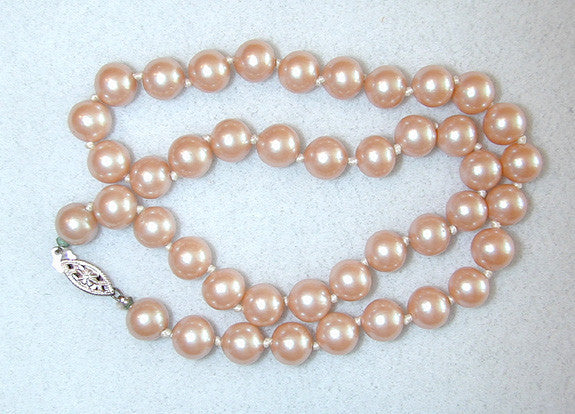 Unsigned Glass Faux Pearls with Sterling Filigree Clasp - D & L  Vintage 