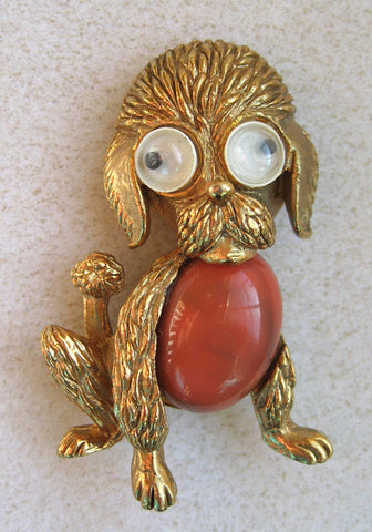 Unsigned Googly-eyed Goldtone Figural Puppy Brooch/Pin - D & L  Vintage 