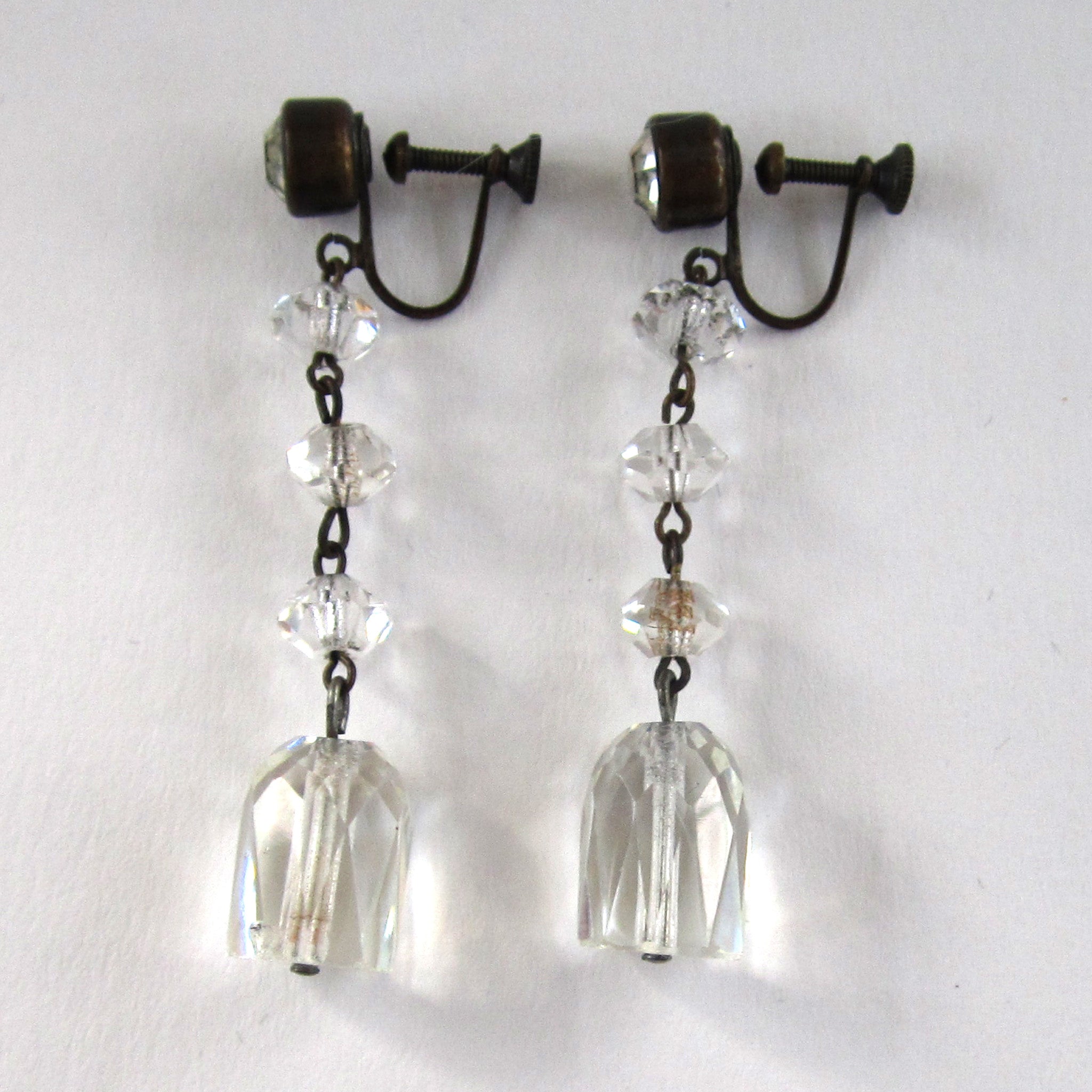 Art Deco Triple Crystal Cut Glass Earrings - D & L  Vintage 