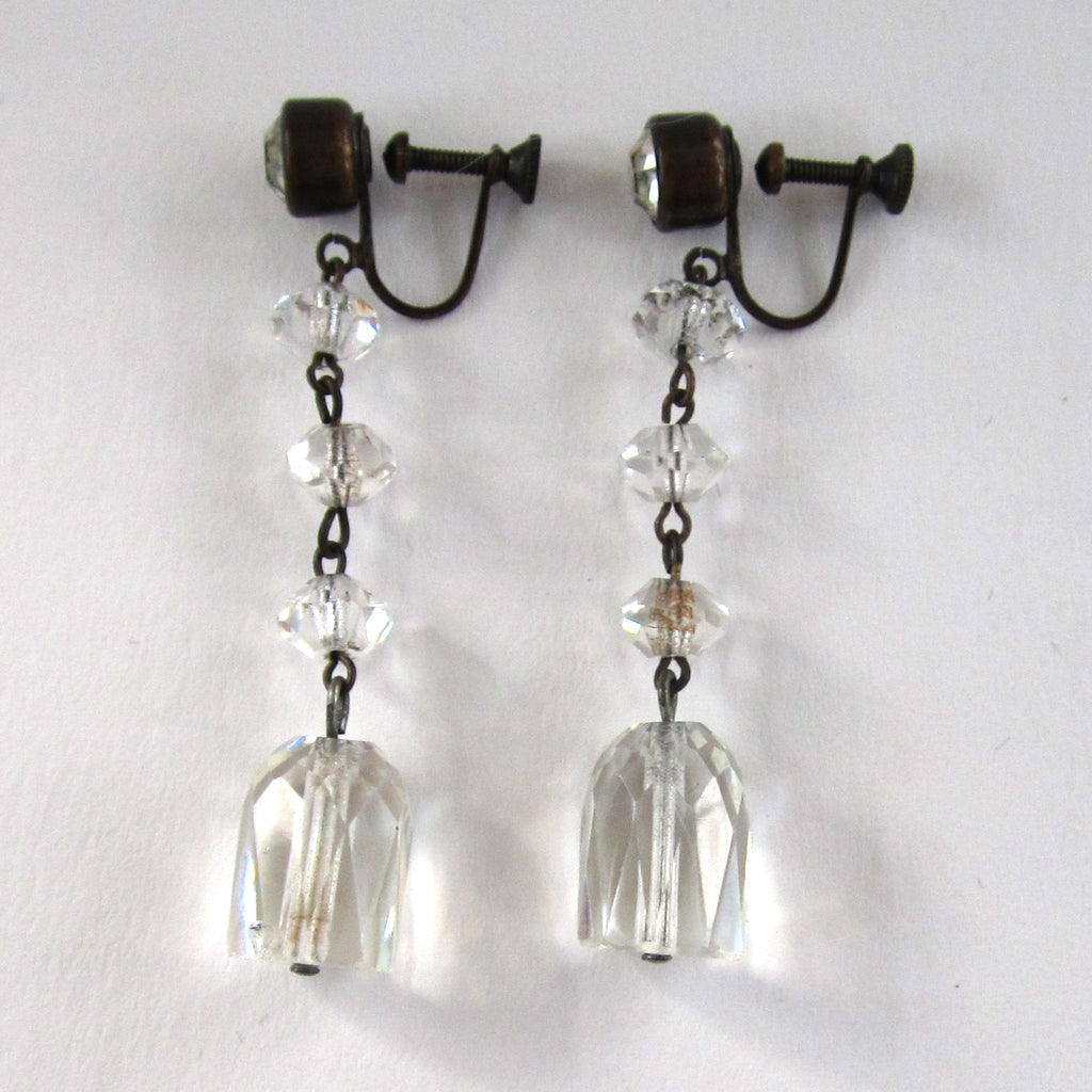 Art Deco Triple Crystal Cut Glass Earrings