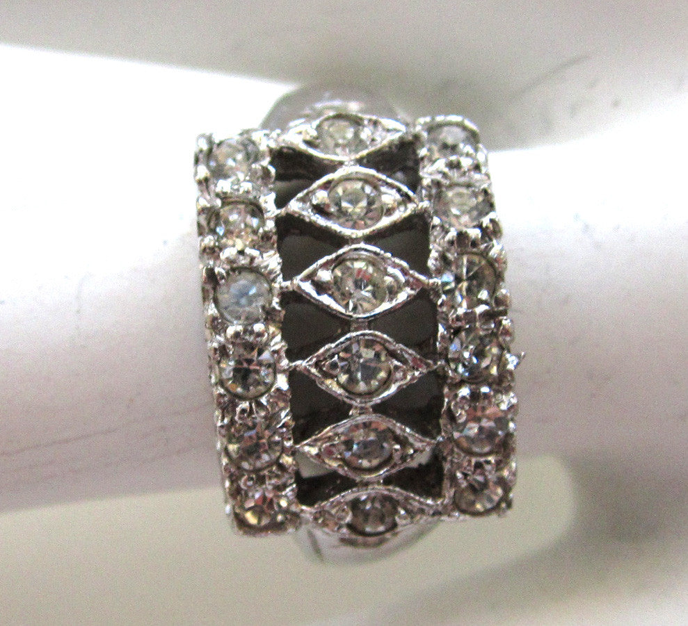 Sterling Silver Architectural Rhinestone Ring - D & L  Vintage 
