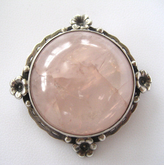 Sterling Silver and Rose Quartz Floral Brooch/Pin