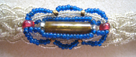 Clear and Blue Woven Seed Bead Bracelet - D & L  Vintage 