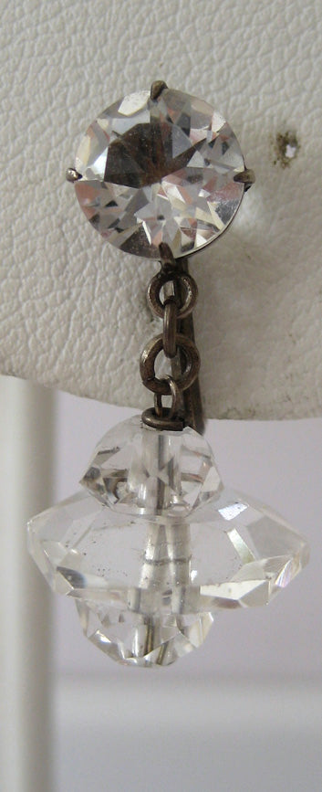 Art Deco Japanese-Made Silver Crystal Drop Earrings - D & L  Vintage 
