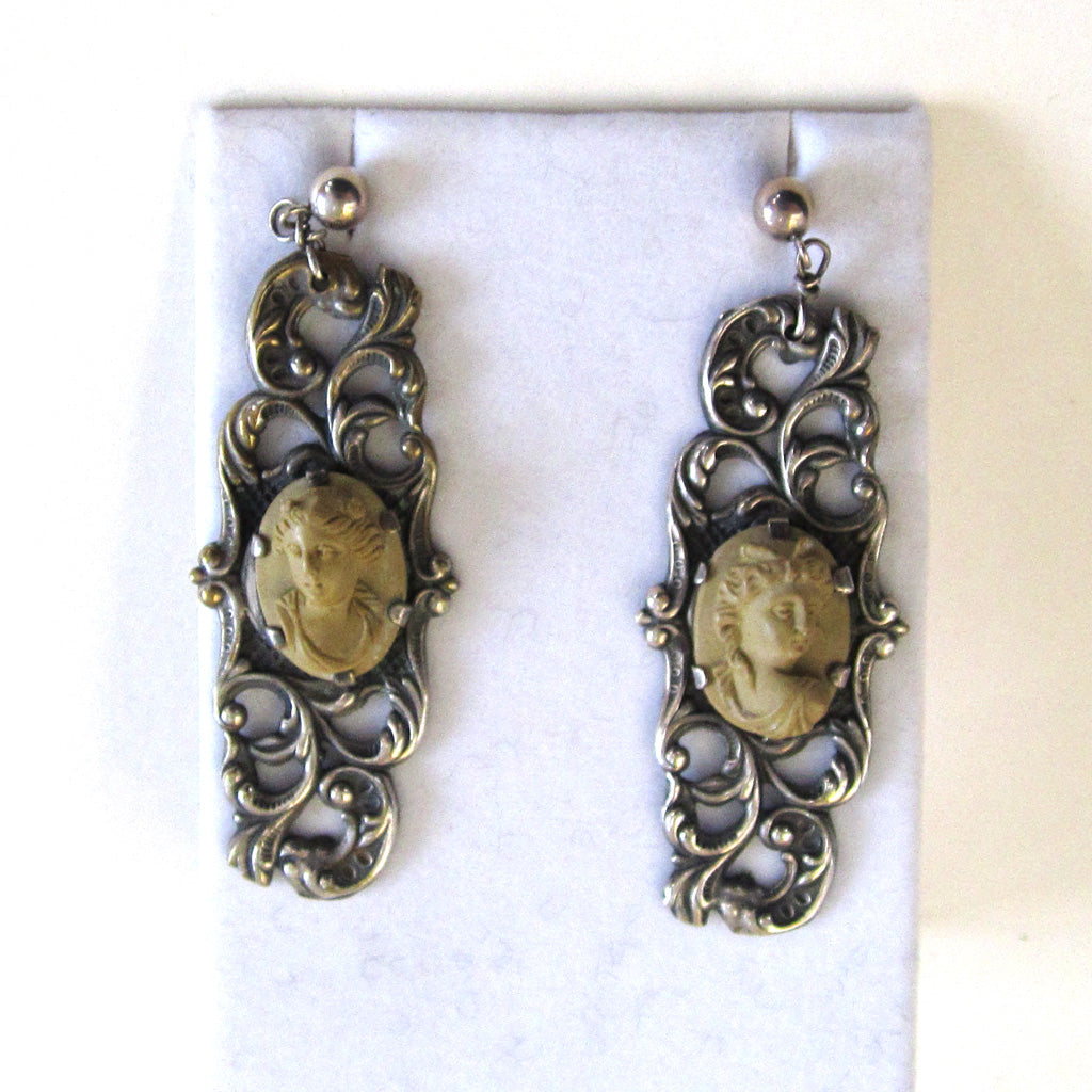 Sterling Silver Lava Cameo Earrings
