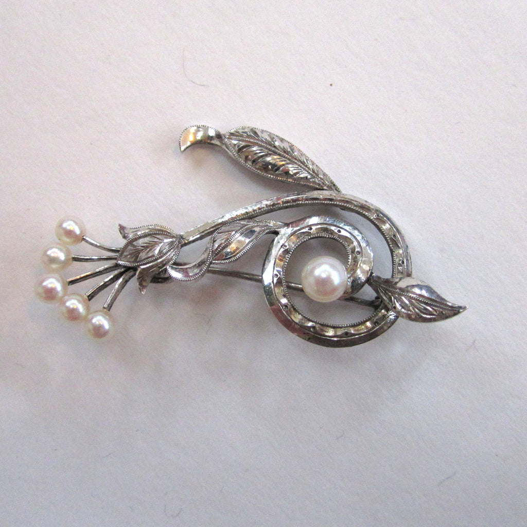 Sterling Silver Cultured Pearl Abstract Floral Brooch/Pin