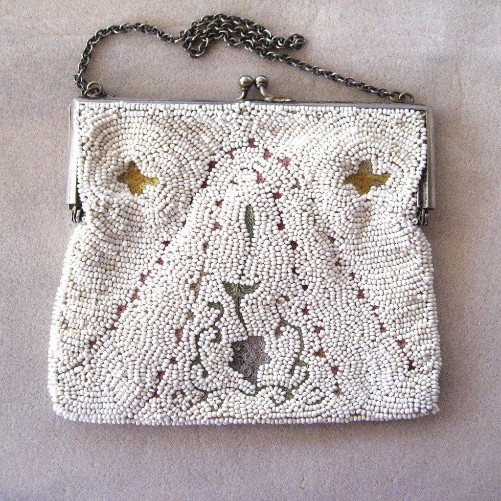 1920s European Embroidered Beaded Tambour Purse/Handbag