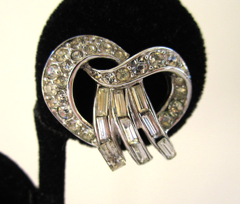 1950s Trifari Rhinestone Twisted Earrings