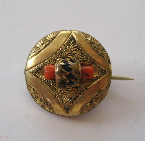 Victorian Branch Coral Gold-Filled Circular Brooch/Pin - D & L  Vintage 