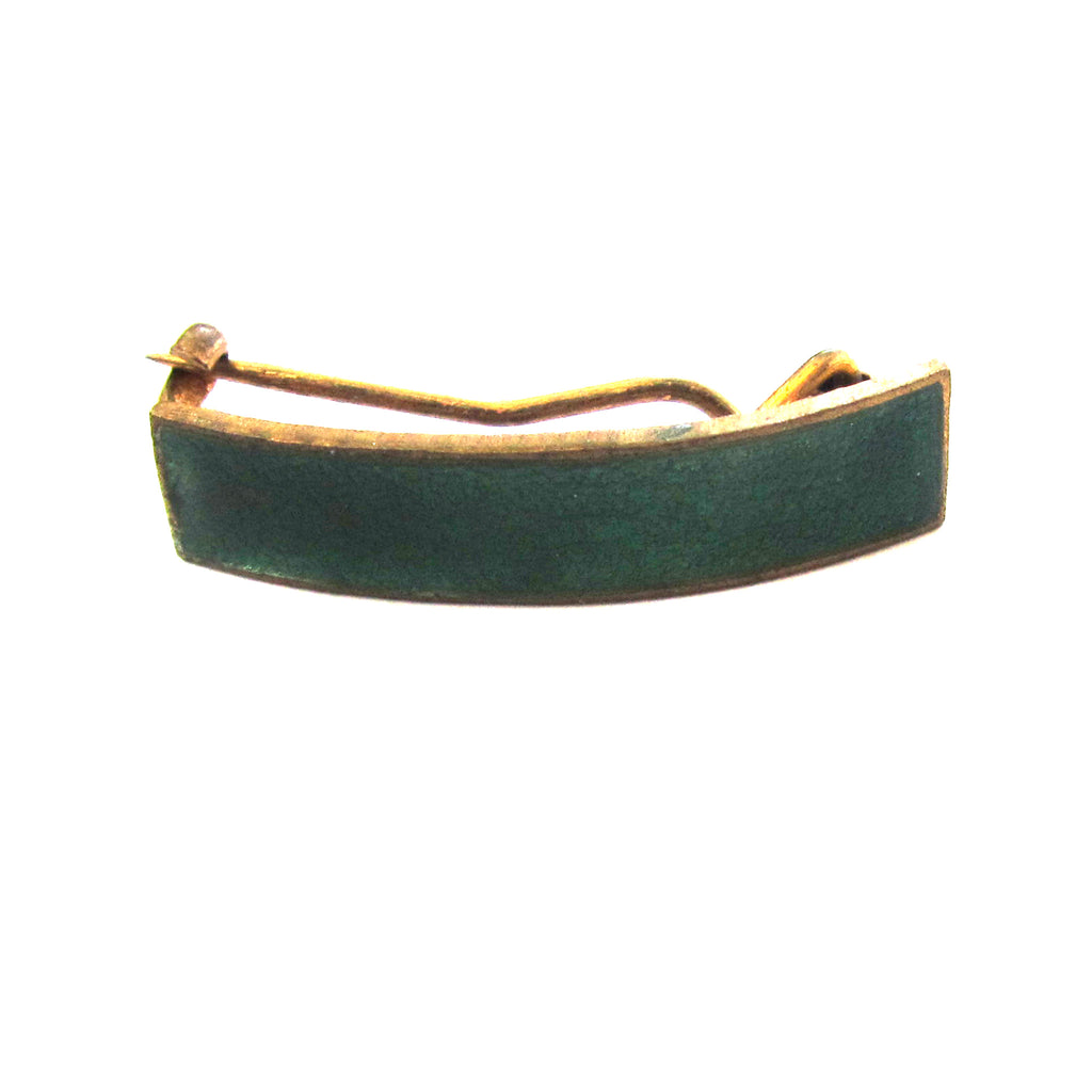 Brass Green Enamel Curved Brooch/Pin