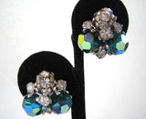 Vogue Green Crystal and Rhinestone Earrings - D & L  Vintage 