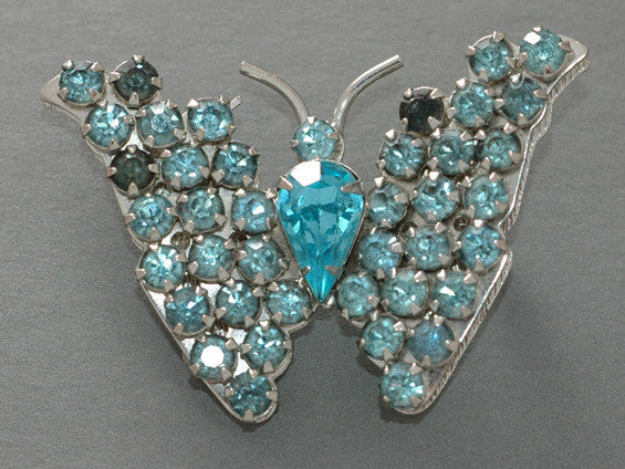 Warner Turquoise Rhinestone Butterfly Brooch/Pin