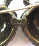 Weiss Silvertone Marcasite and Green Rhinestone Berry Demi Parure :Brooch/Pin/Earrings - D & L  Vintage 