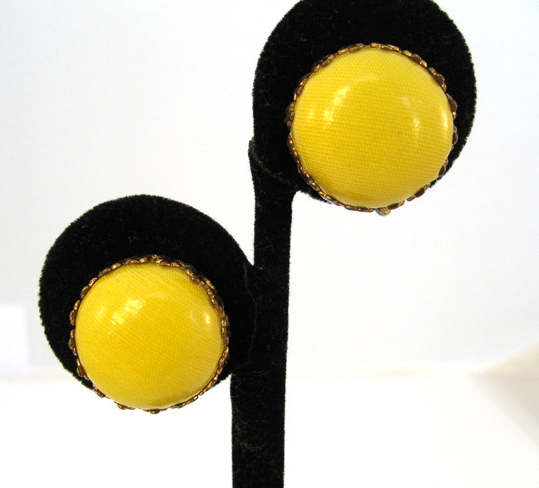 Czechoslovakian Yellow Plastic Disc Earrings - D & L  Vintage 