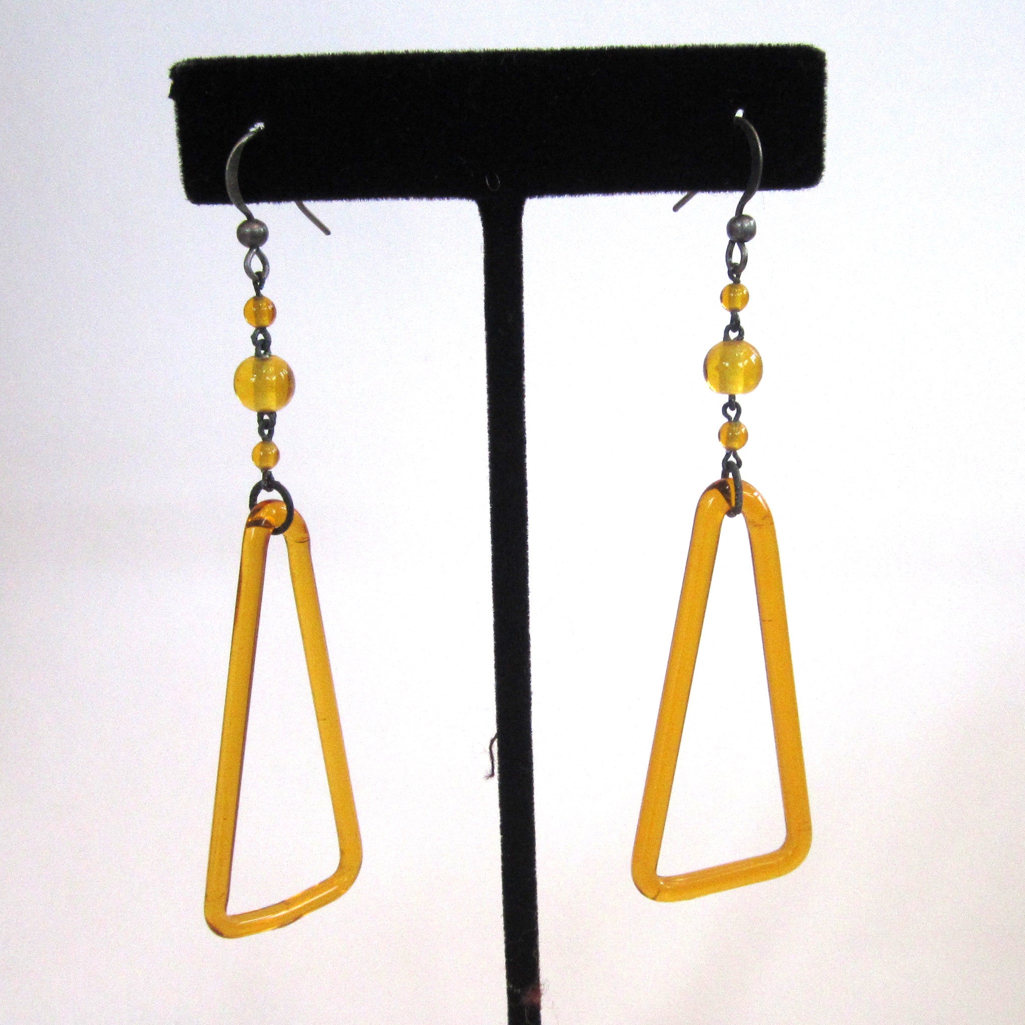Art Deco Yellow Glass Triangle Dangle Earrings - D & L  Vintage 
